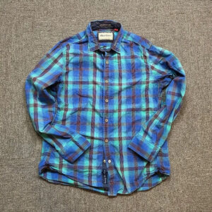 Robert Graham 100% Cotton Blue Plaid Button Down in Men's Tailored Fit Medium